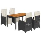 vidaXL 5 Piece Garden Dining Set with Cushions Black Poly Rattan