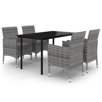 vidaXL 5 Piece Garden Dining Set with Cushions Poly Rattan and Glass