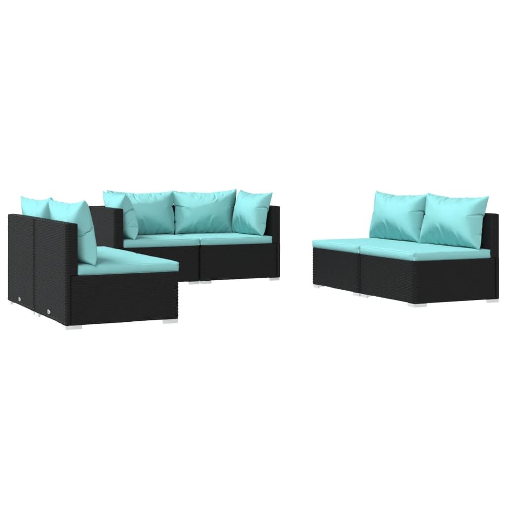vidaXL 6 Piece Garden Lounge Set with Cushions Poly Rattan Black