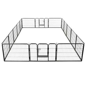 vidaXL Dog Playpen 16 Panels Steel 60x80 cm Black