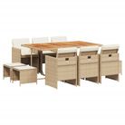 vidaXL 11 Piece Patio Dining Set with Cushions Beige Poly Rattan