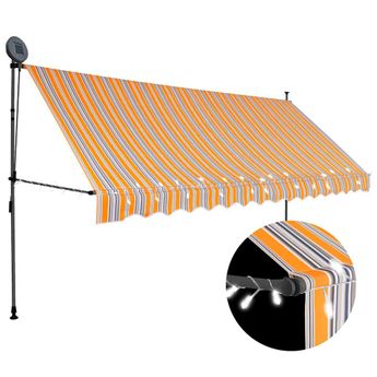 vidaXL Manual Retractable Awning with LED 137.8" Yellow and Blue