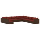 vidaXL 11 Piece Patio Lounge Set with Cushions Brown Poly Rattan
