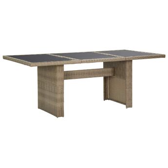 vidaXL Patio Dining Table Brown 78.7"x39.4"x29.1" Glass and Poly Rattan