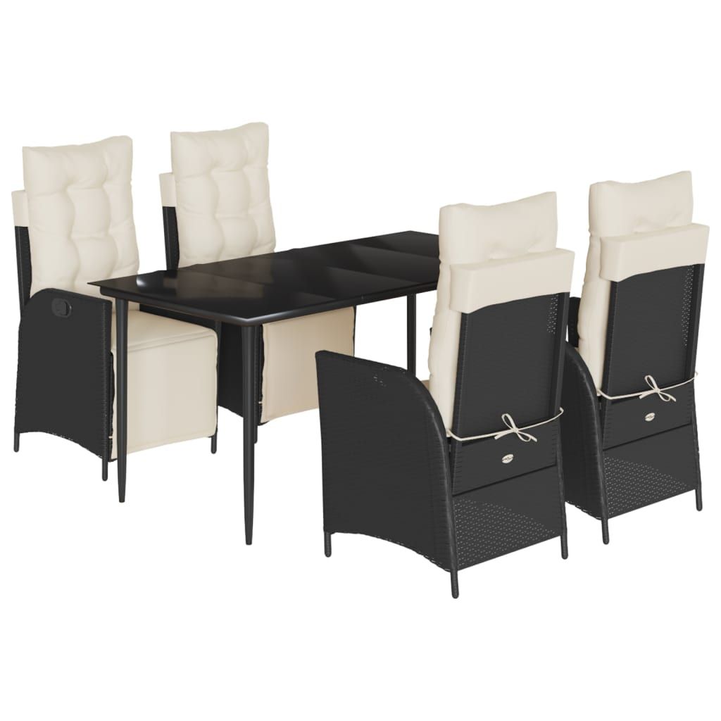 vidaXL 5 Piece Garden Dining Set with Cushions Black Poly Rattan