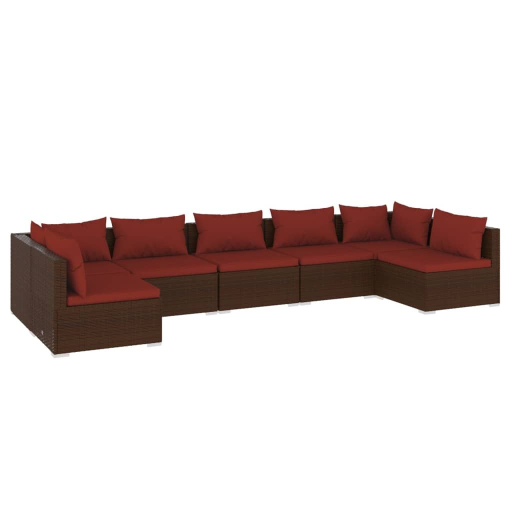 vidaXL 7 Piece Patio Lounge Set with Cushions Poly Rattan Brown