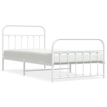 vidaXL Metal Bed Frame without Mattress with Footboard White 100x200cm