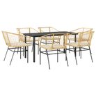 vidaXL 7 Piece Garden Dining Set with Cushions Brown Poly Rattan Glass