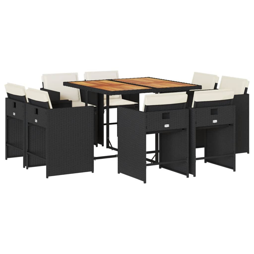 vidaXL 9 Piece Patio Dining Set with Cushions Black Poly Rattan
