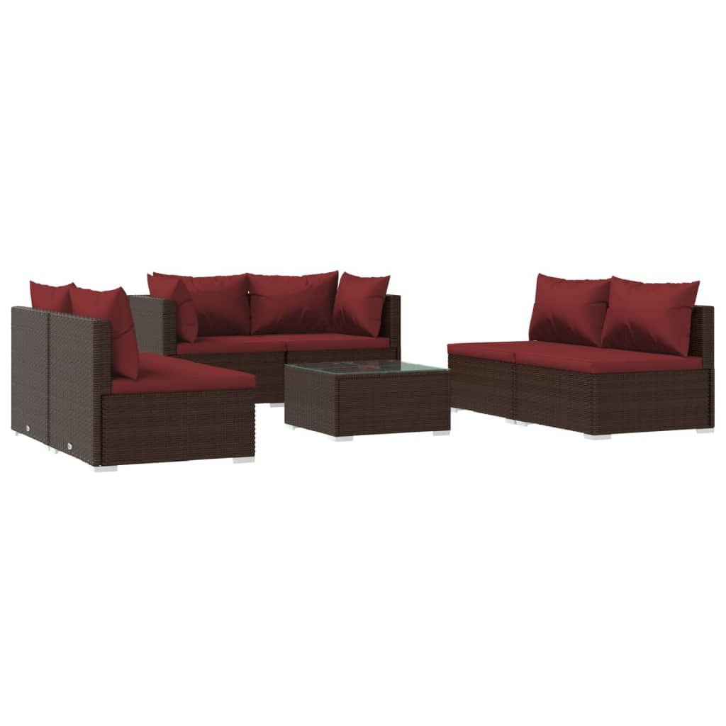 vidaXL 7 Piece Patio Lounge Set with Cushions Poly Rattan Brown