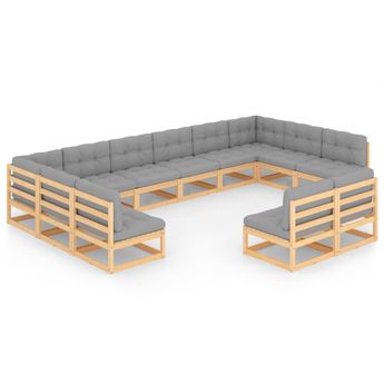 vidaXL 12 Piece Garden Lounge Set with Cushions Solid Wood Pine