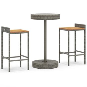 vidaXL 3 Piece Garden Bar Set Grey Poly Rattan&Solid Wood Acacia