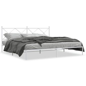 vidaXL Metal Bed Frame without Mattress with Headboard White 76"x79.9"