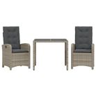 vidaXL 3 Piece Garden Dining Set with Cushions Grey Poly Rattan