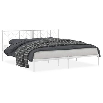 vidaXL Metal Bed Frame without Mattress with Headboard White 76"x79.9"