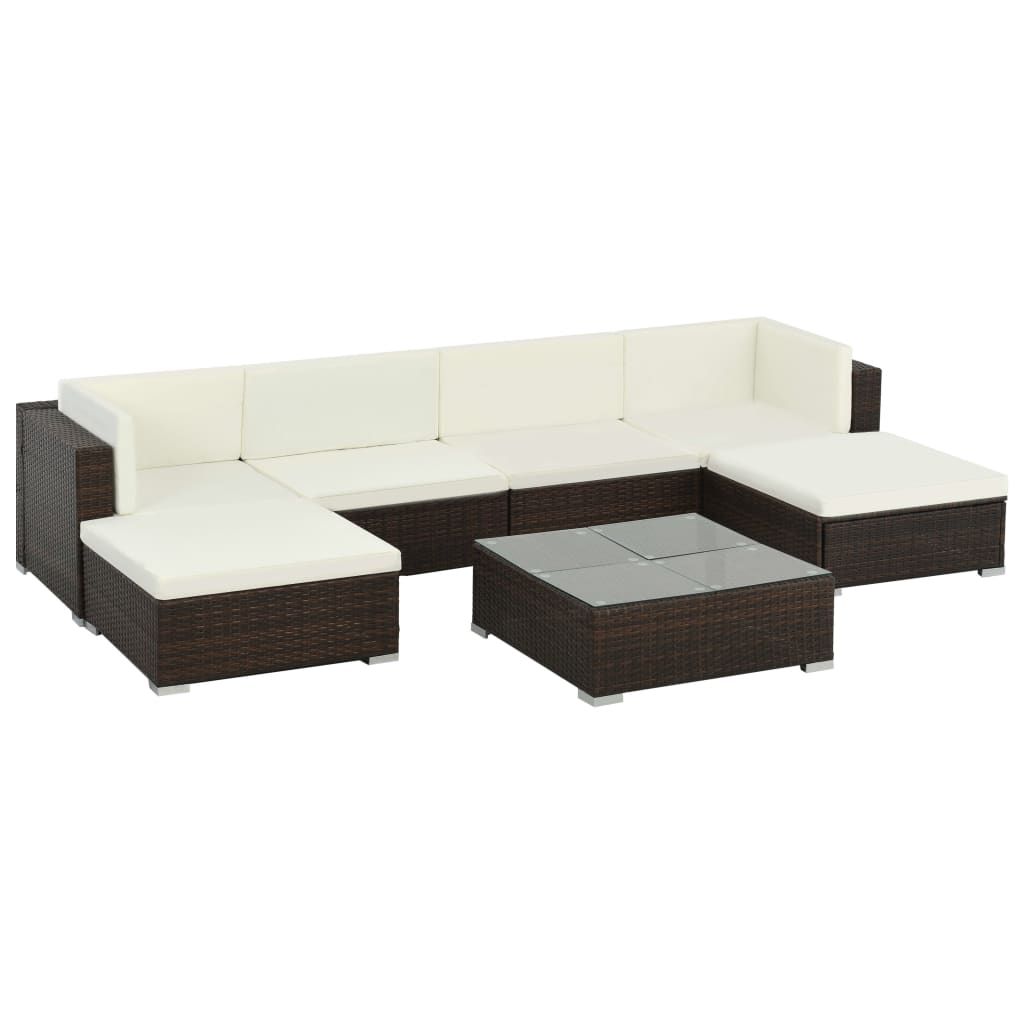 vidaXL 7 Piece Patio Lounge Set with Cushions Poly Rattan Brown