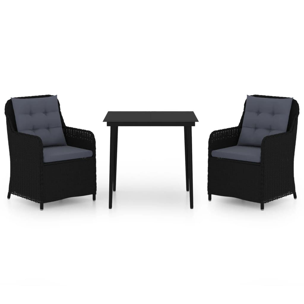 vidaXL 3 Piece Patio Dining Set Black