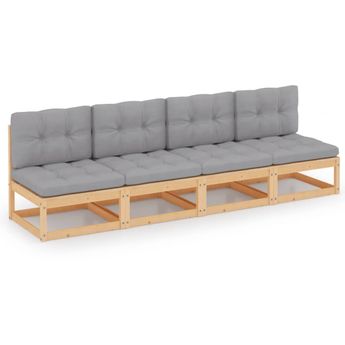 vidaXL 4-Seater Garden Sofa with Cushions Solid Wood Pine