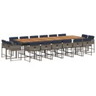 vidaXL 17 Piece Patio Dining Set with Cushions Gray Poly Rattan