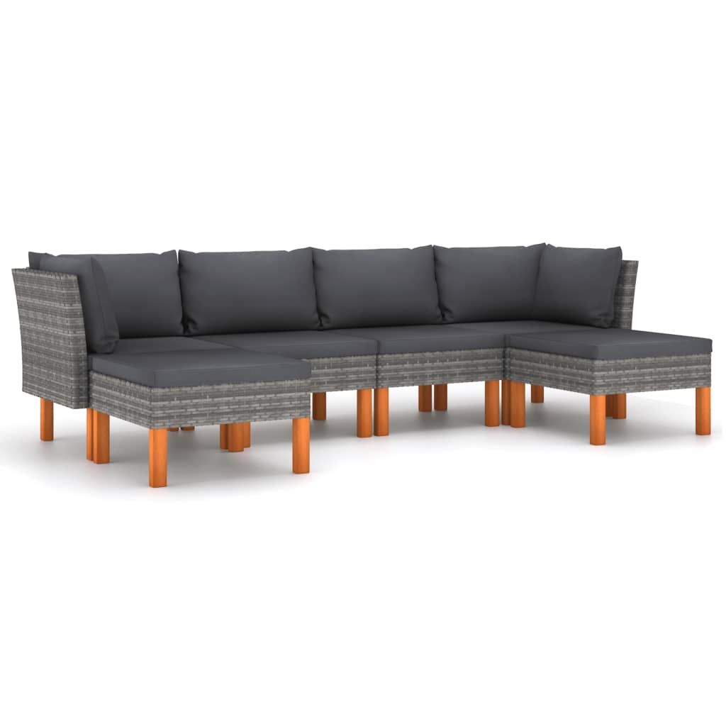 vidaXL 6 Piece Patio Lounge Set with Cushions Poly Rattan Gray