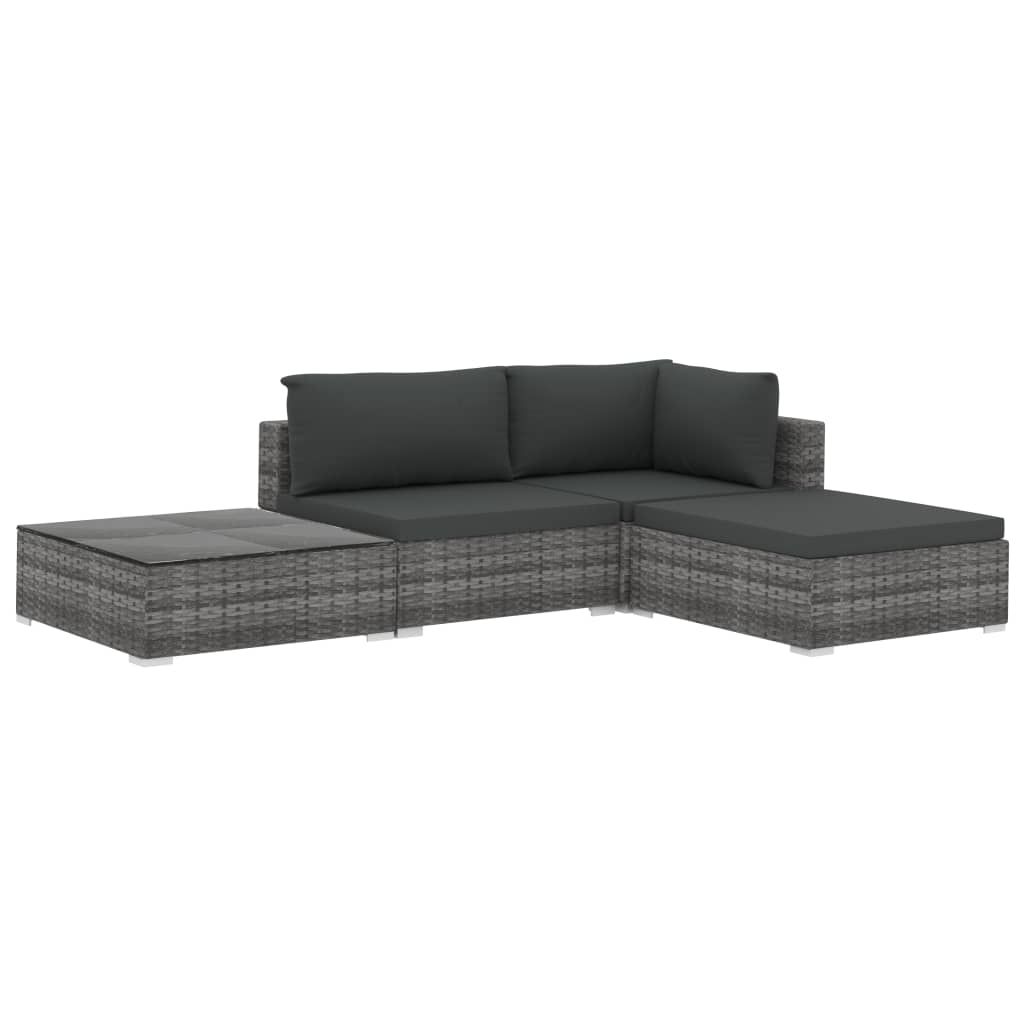 vidaXL 4 Piece Patio Lounge Set with Cushions Poly Rattan Gray
