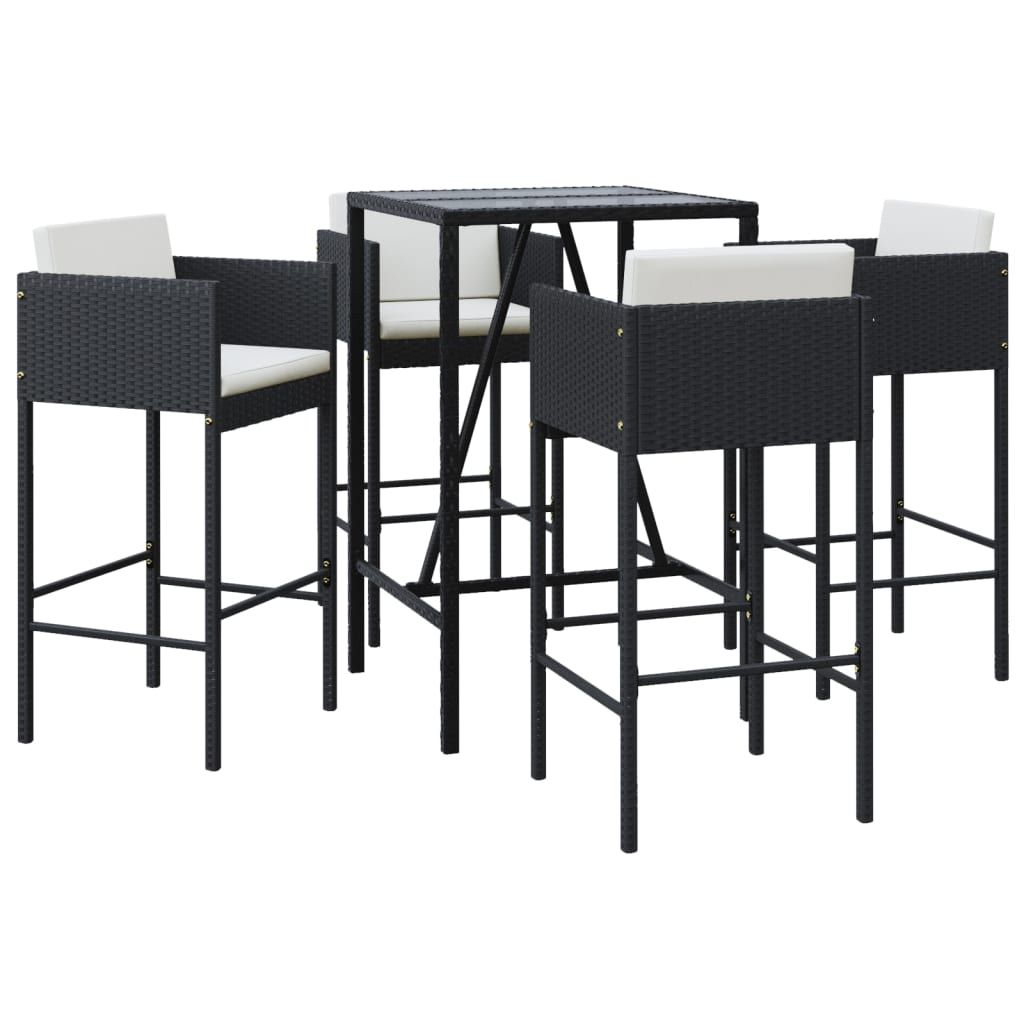 vidaXL 5 Piece Garden Bar Set with Cushions Black Poly Rattan