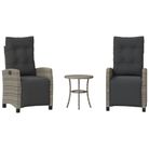 vidaXL 3 Piece Bistro Set with Cushions Grey Poly Rattan