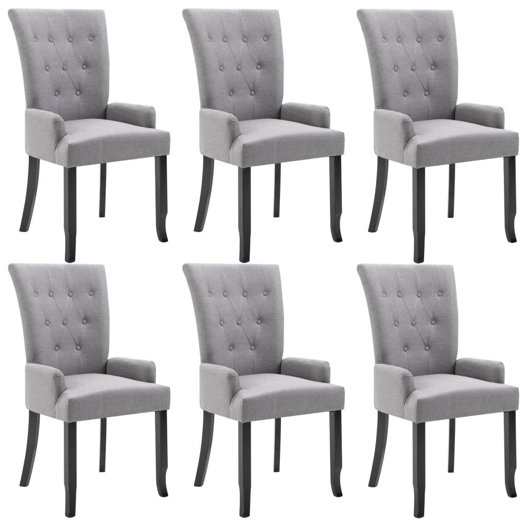 vidaXL Dining Chairs with Armrests 6 pcs Light Gray Fabric