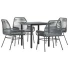vidaXL 5 Piece Garden Dining Set with Cushions Grey Poly Rattan Glass