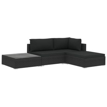 vidaXL 4 Piece Patio Lounge Set with Cushions Poly Rattan Black