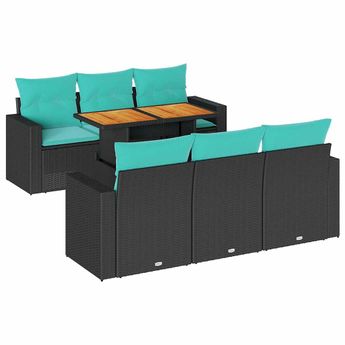 vidaXL 7 Piece Garden Sofa Set with Cushions Black Poly Rattan