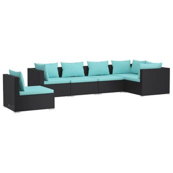 vidaXL 6 Piece Patio Lounge Set with Cushions Poly Rattan Black