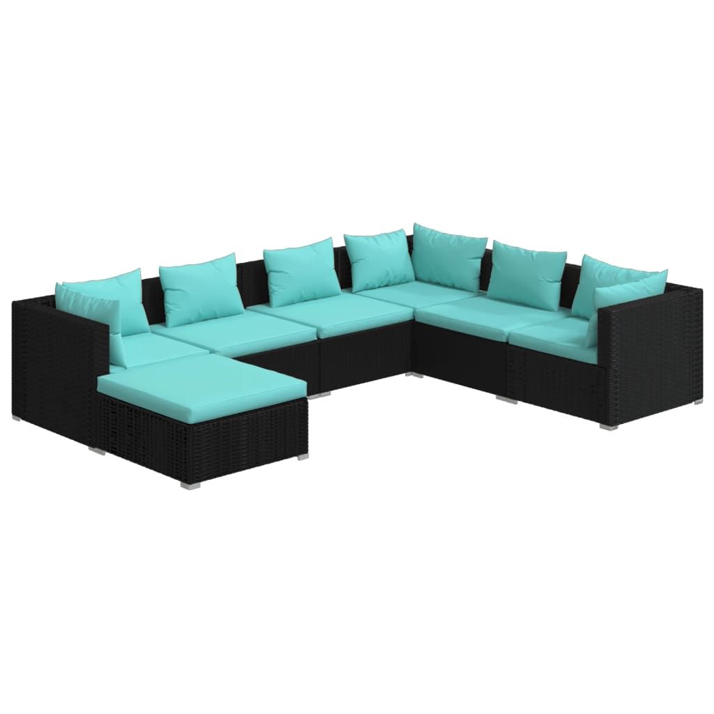 vidaXL 7 Piece Patio Lounge Set with Cushions Poly Rattan Black