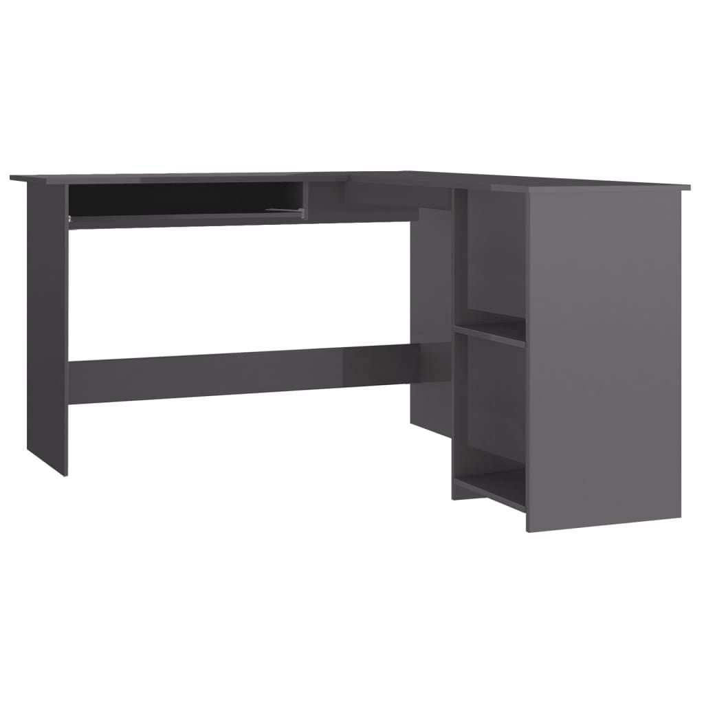 vidaXL L-Shaped Corner Desk High Gloss Gray 47.2" x 55.1" x 29.5" Engineered Wood