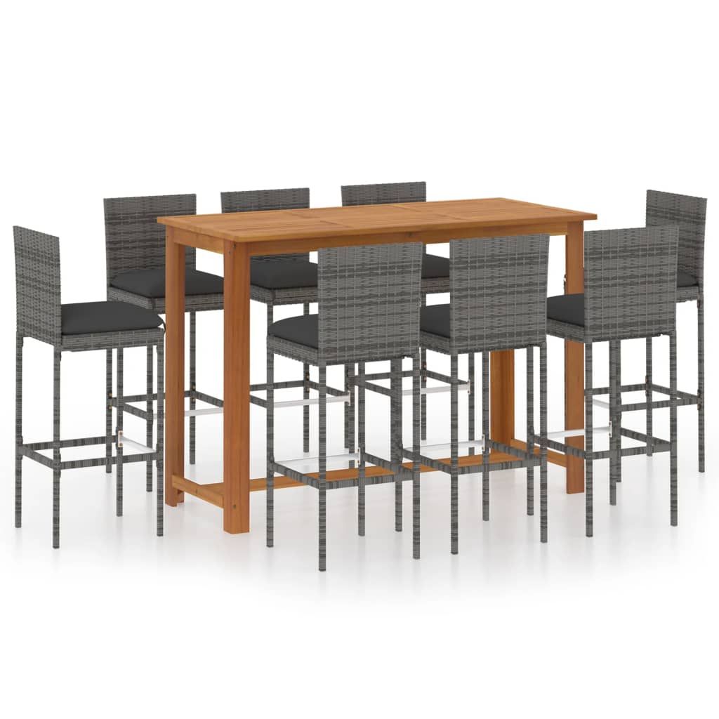vidaXL 9 Piece Patio Bar Set with Cushions Gray