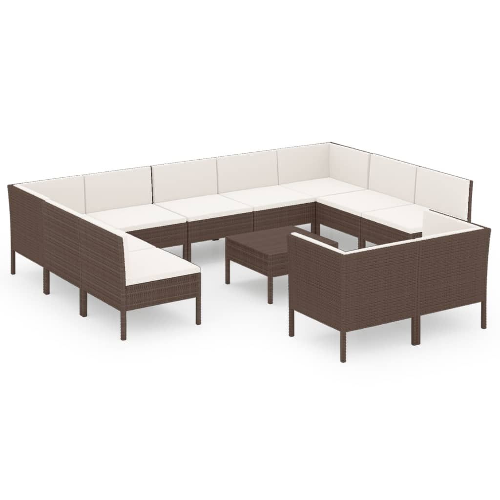 vidaXL 12 Piece Patio Lounge Set with Cushions Poly Rattan Brown