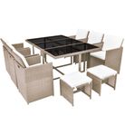 vidaXL 11 Piece Patio Dining Set with Cushions Poly Rattan Beige