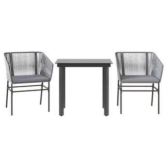 vidaXL 3 Piece Garden Dining Set with Cushions Grey Poly Rattan Glass