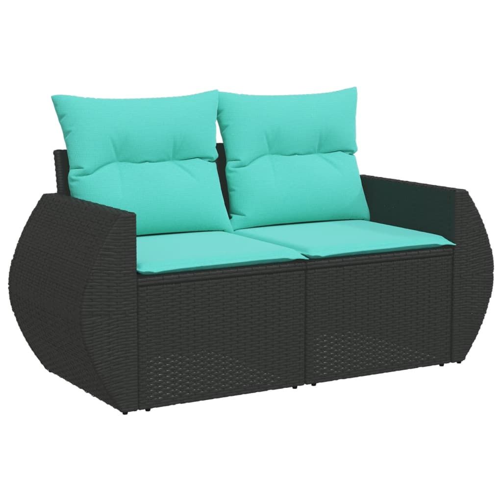 vidaXL Garden Sofa with Cushions 2-Seater Black Poly Rattan