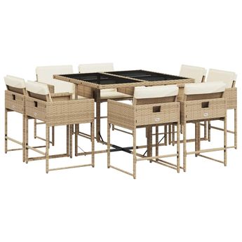 vidaXL 9 Piece Patio Dining Set with Cushions Beige Poly Rattan