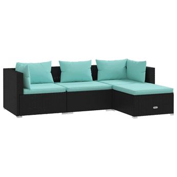 vidaXL 4 Piece Patio Lounge Set with Cushions Poly Rattan Black