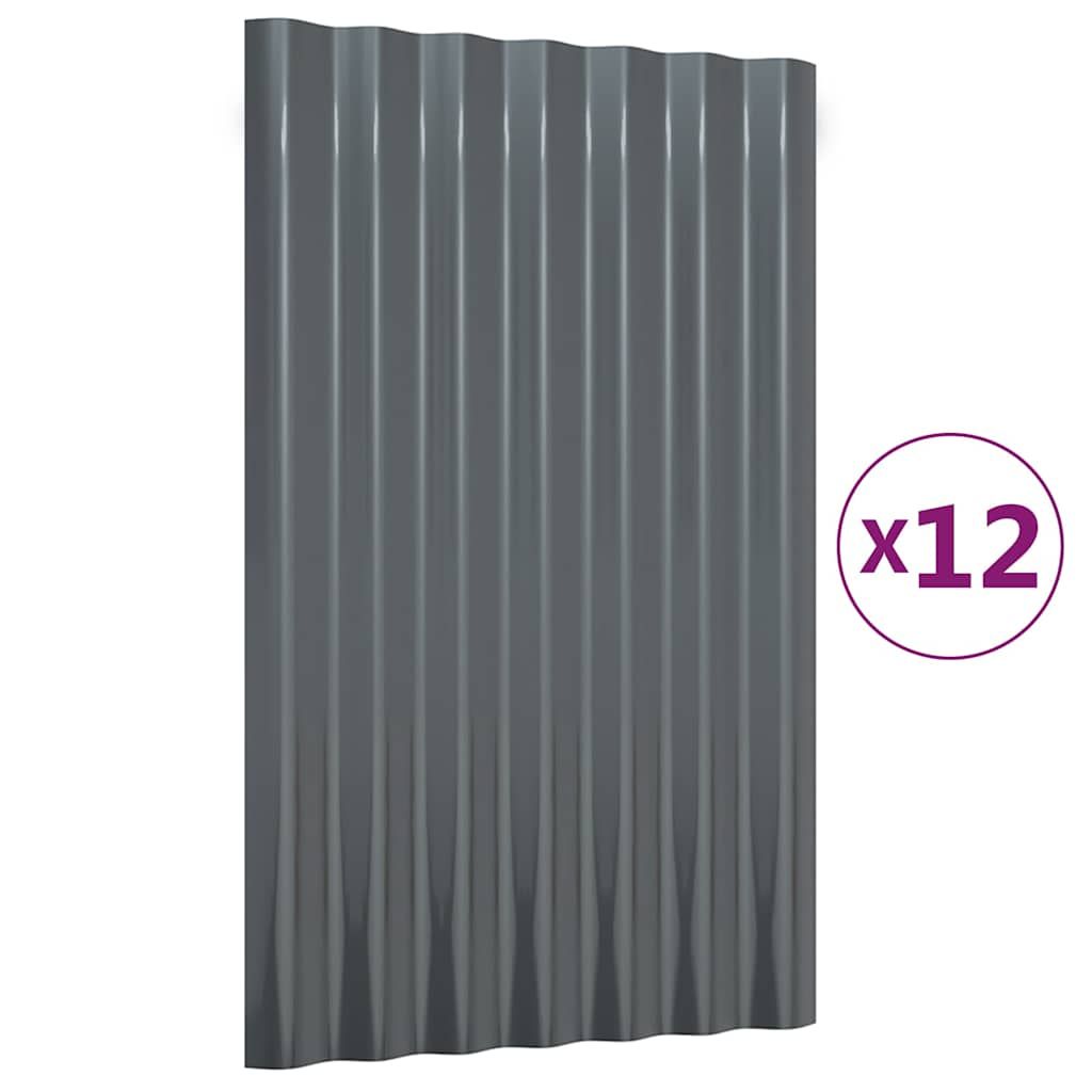 vidaXL Roof Panels 12 pcs Galvanized Steel Anthracite 23.6"x14.2"