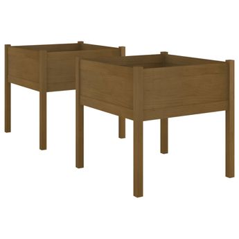 vidaXL Garden Planters 2 pcs Honey Brown 27.6"x27.6"x27.6" Solid Wood Pine