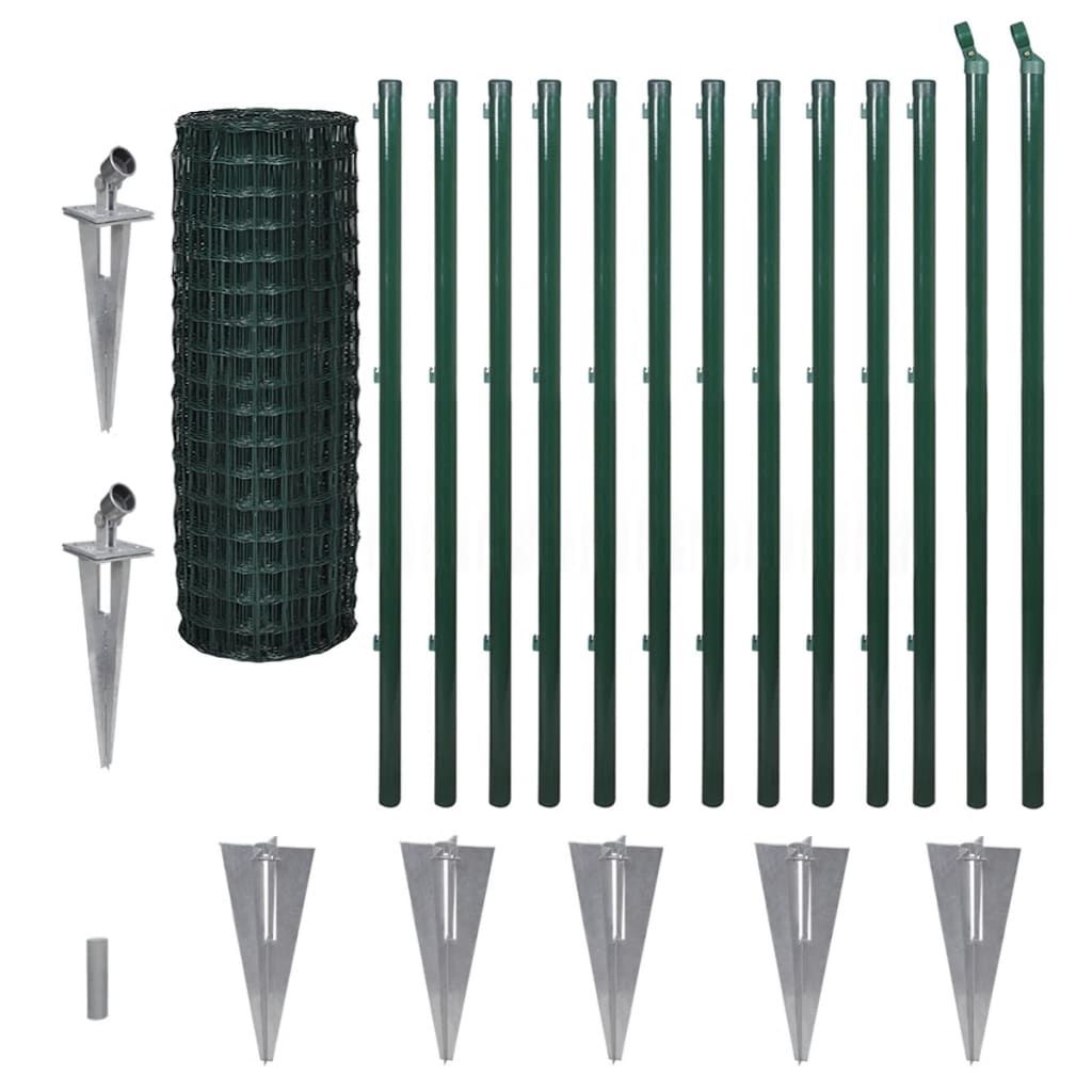 vidaXL Euro Fence Steel 82ftx3.9ft Green