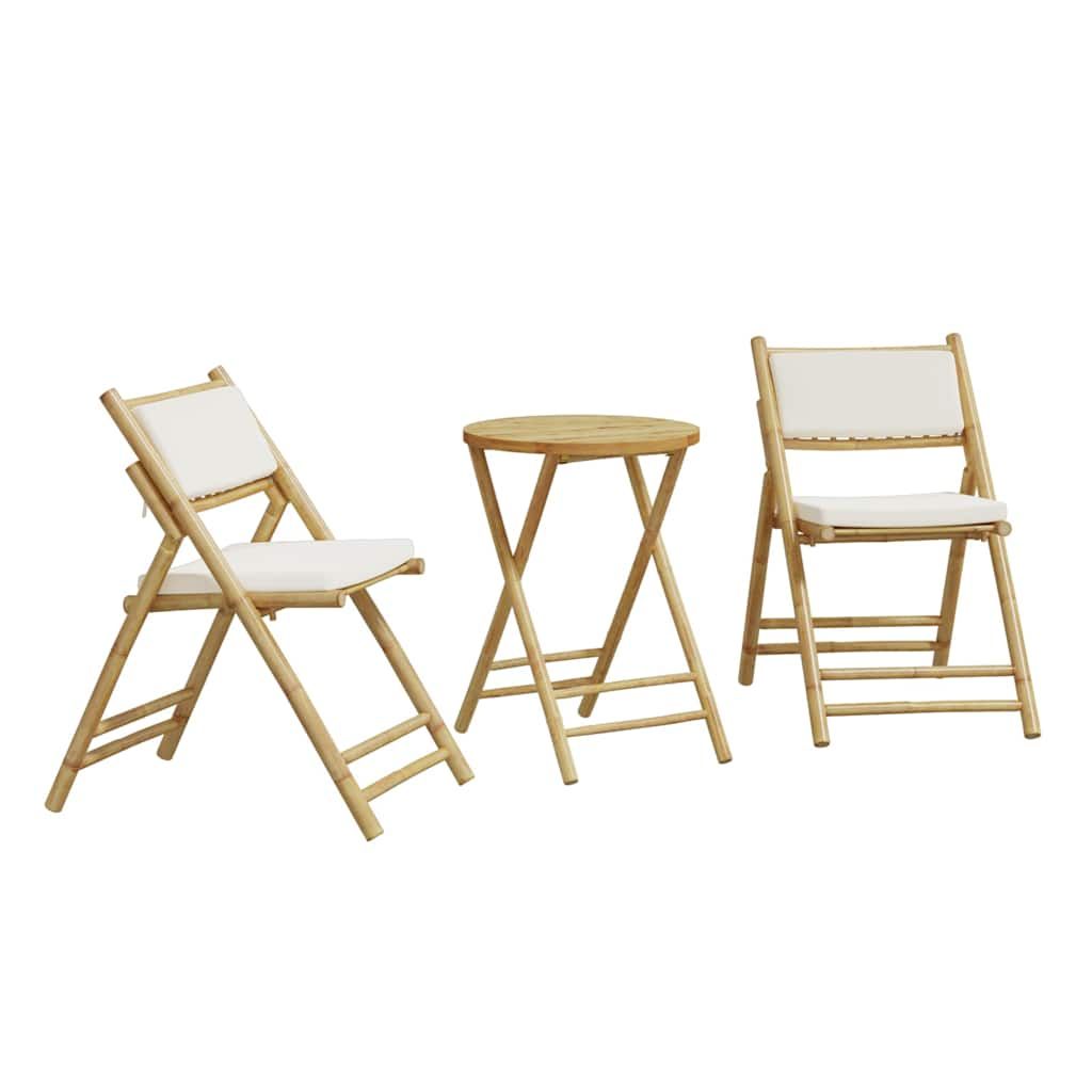 vidaXL Folding Bistro set 3 pcs with Cushions Bamboo