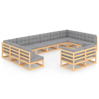 vidaXL 12 Piece Garden Lounge Set with Cushions Solid Wood Pine