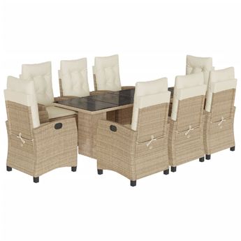 vidaXL 9 Piece Garden Dining Set with Cushions Beige Poly Rattan