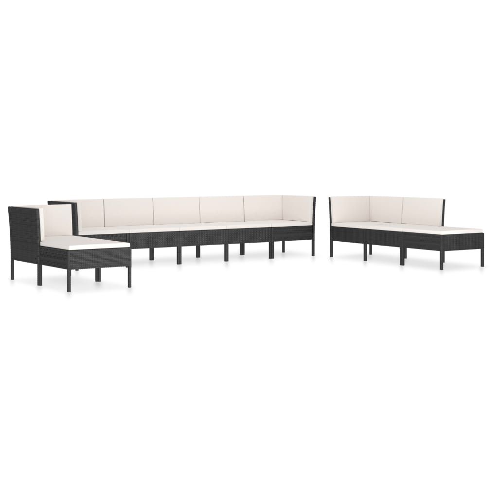 vidaXL 10 Piece Patio Lounge Set with Cushions Poly Rattan Black