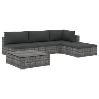 vidaXL 5 Piece Patio Lounge Set with Cushions Poly Rattan Gray