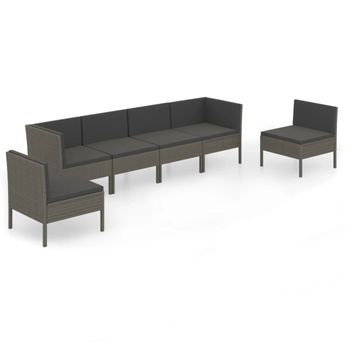 vidaXL 6 Piece Garden Lounge Set with Cushions Poly Rattan Grey